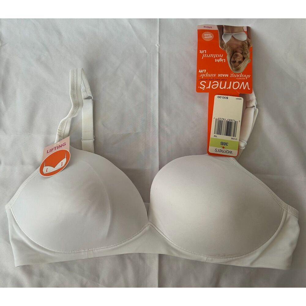 NWT Warner's White Wire Free Natural Light Lift Bra 38B Flawed - Picture 1 of 5
